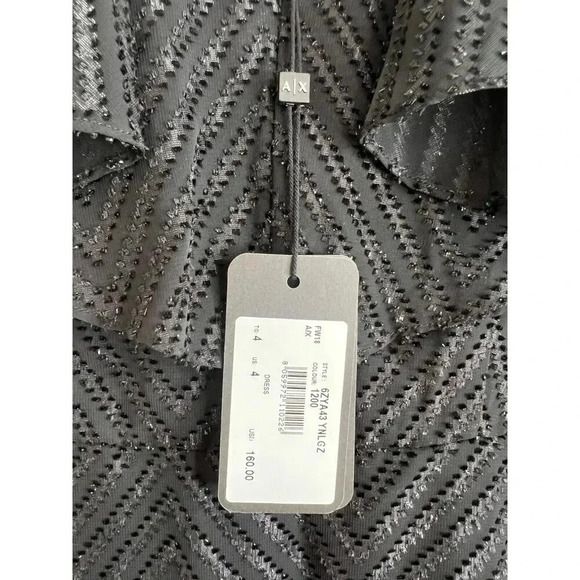 Armani Exchange SHEER GLITTER FIT FLARE BLACK Mini Dress Women Size 4 NWT - Picture 7 of 10